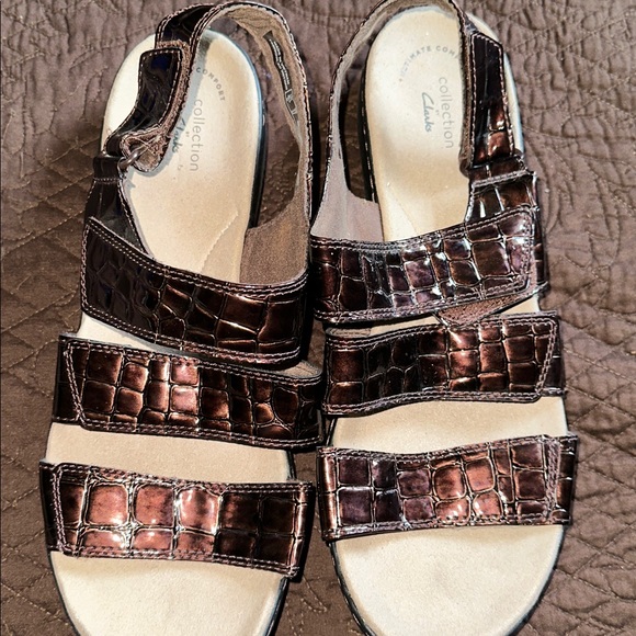 Clarks Dark Brown Croc-Pattern Sandals - Picture 1 of 3